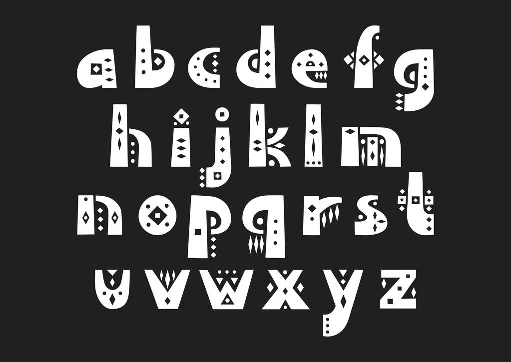 Alfabeto di visualizzazione vettoriale. Serie di lettere minuscole in stile africano
. - Vettoriali, immagini