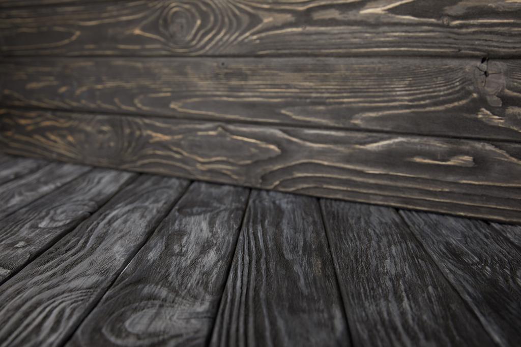 dark grey wooden floor and dark brown wooden wall - Photo, Image