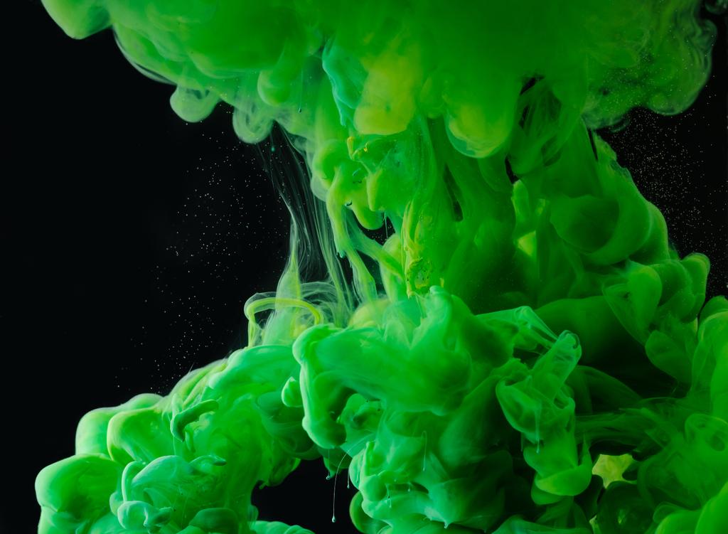zbliżenie zielony Abstrakcja płynące farby na czarnym tle     - Zdjęcie, obraz