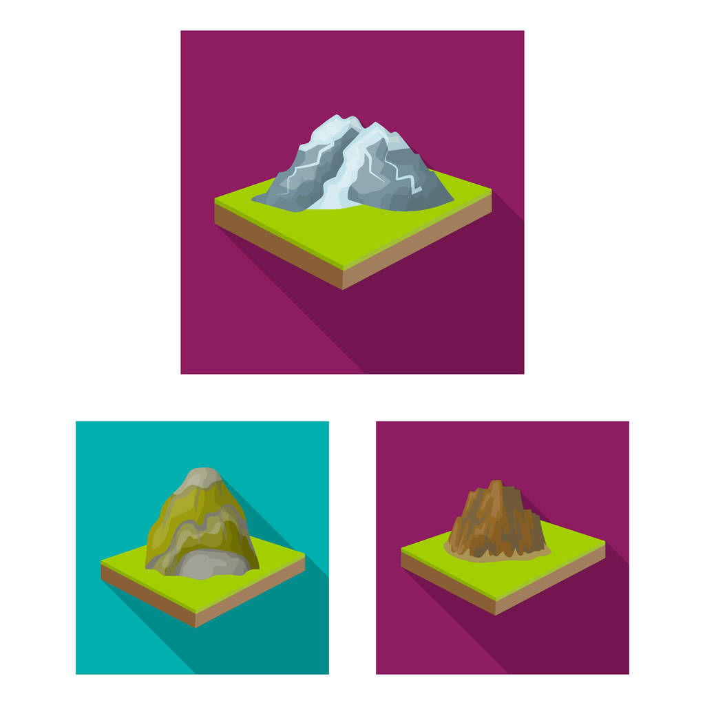 Mountains, massive flat icons in set collection for design. The surface of the earth vector isometric symbol stock web illustration. - Vector, Image