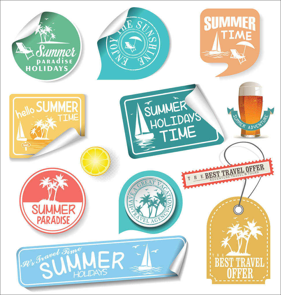 Etiquetas de diseño de verano y plantillas de diseño tipográfico
 - Vector, Imagen