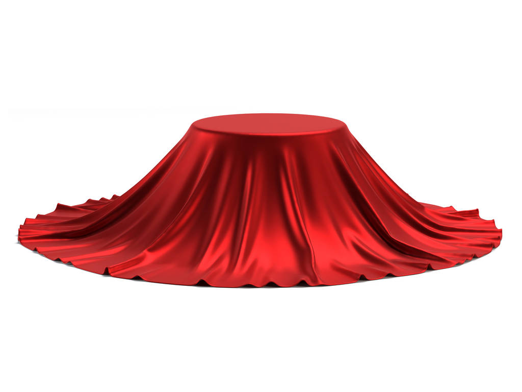 Podio redondo cubierto con tela roja aislada sobre fondo blanco, presentación pedestal 3d rendering
 - Foto, Imagen