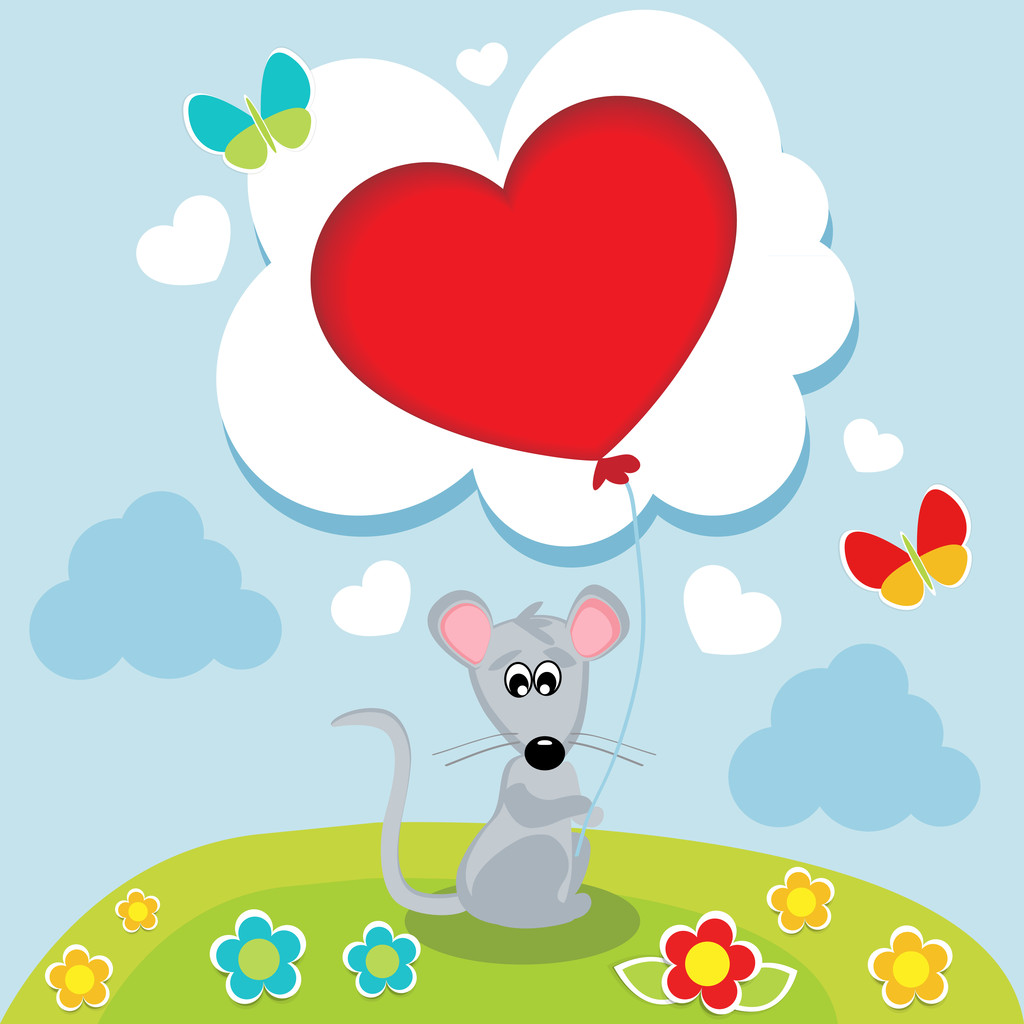 Mouse with his heart in his hands - Vector, Image