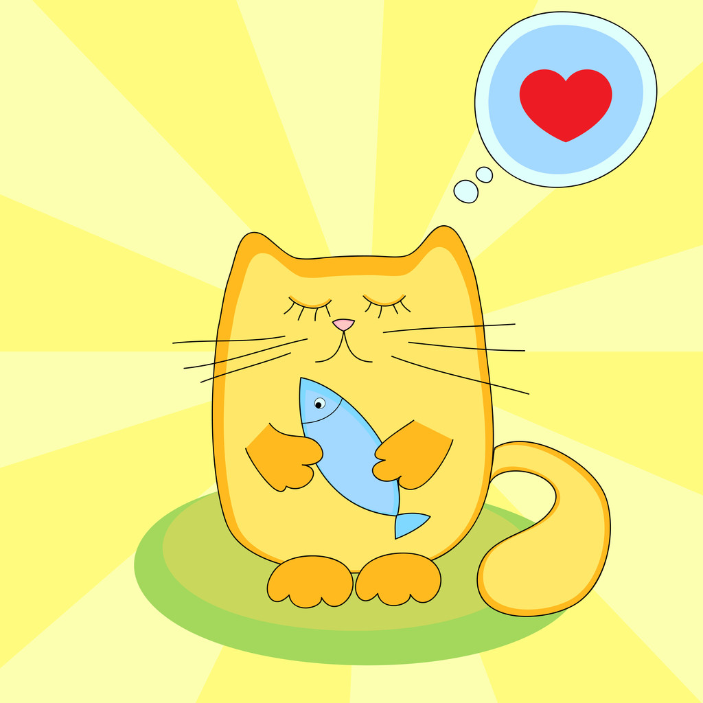 Al gato le encanta comer pescado - ilustración vectorial
 - Vector, Imagen