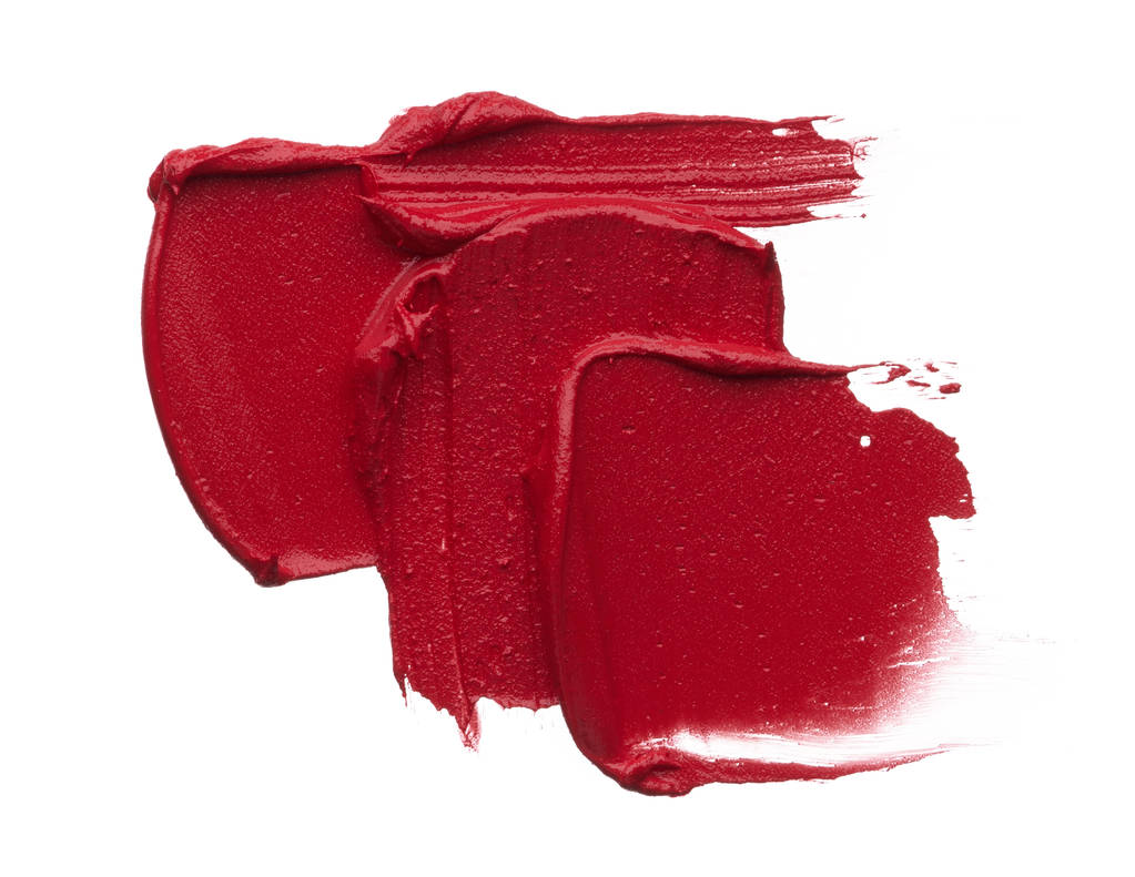 Frottis de maquillage rouge de brillant à lèvres mat isolé sur fond blanc. Rouge texture rouge à lèvres crémeuse isolé sur fond blanc
 - Photo, image