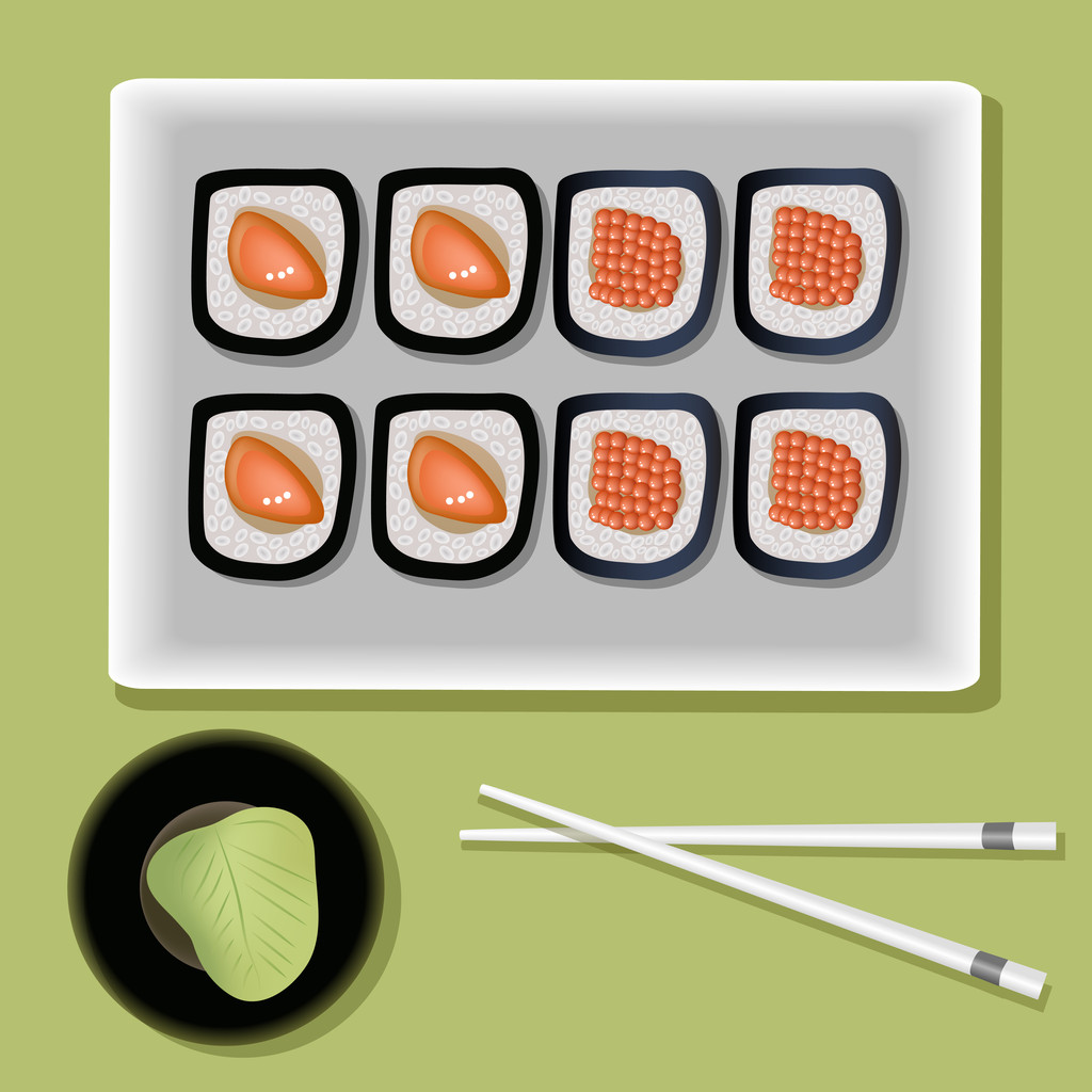 vector sushi on the plate and chopsticks - Vector, Image