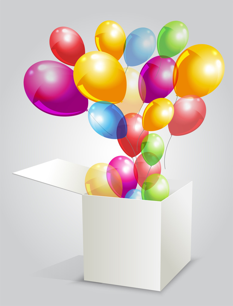 イラストのボックスからの風船のお誕生日おめでとう ロイヤリティフリーのベクターグラフィック画像