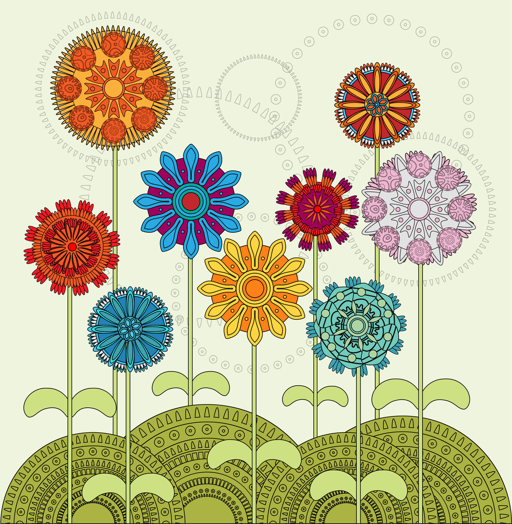 διανυσματικά εθνοτικές ζωηρόχρωμα λουλούδια - Διάνυσμα, εικόνα