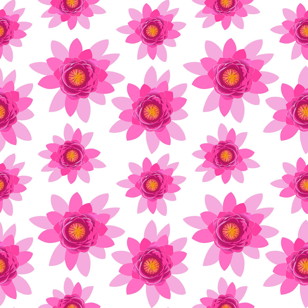 Beautiful pink lotus flower blossom seamless pattern isolated on white background. Colorful bloom nature vector illustration for wallpaper or wrapping paper, print or yoga design - Vector, Image