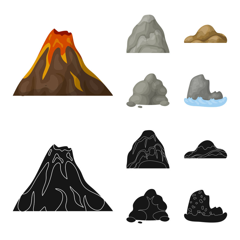 Geröll, ein abgerundeter Berg, Felsen im Meer. verschiedene Berge setzen Sammlung Symbole in Cartoon, schwarzer Stil Vektor Symbol Stock Illustration Web. - Vektor, Bild