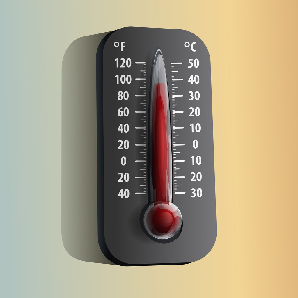 термометр на оранжевом и зеленом фоне
 - Вектор,изображение