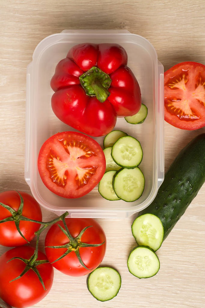 cucumber tomato pepper vegetables - Photo, Image