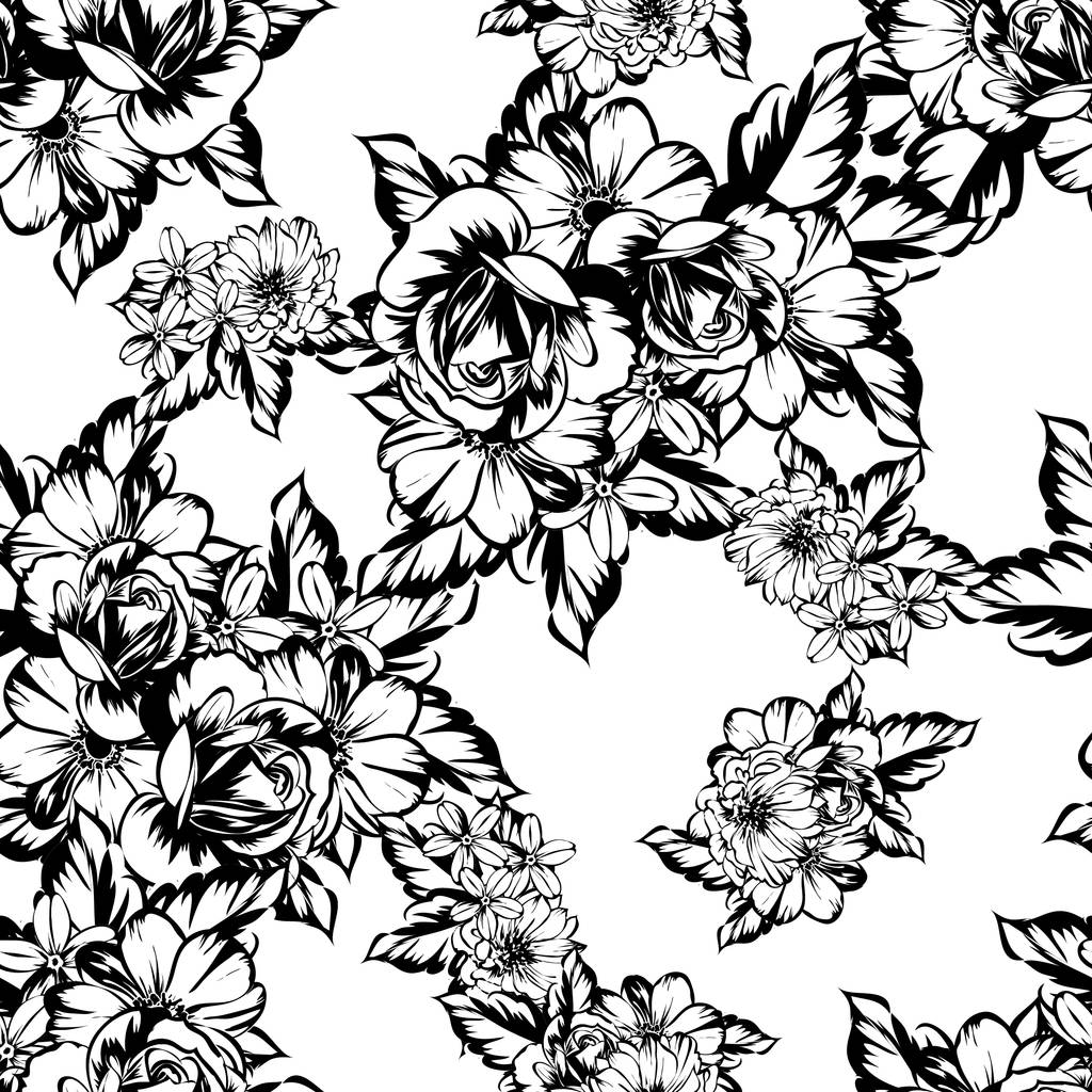 Naadloze vintage stijl bloemenpatroon. Floral elementen in contour - Vector, afbeelding