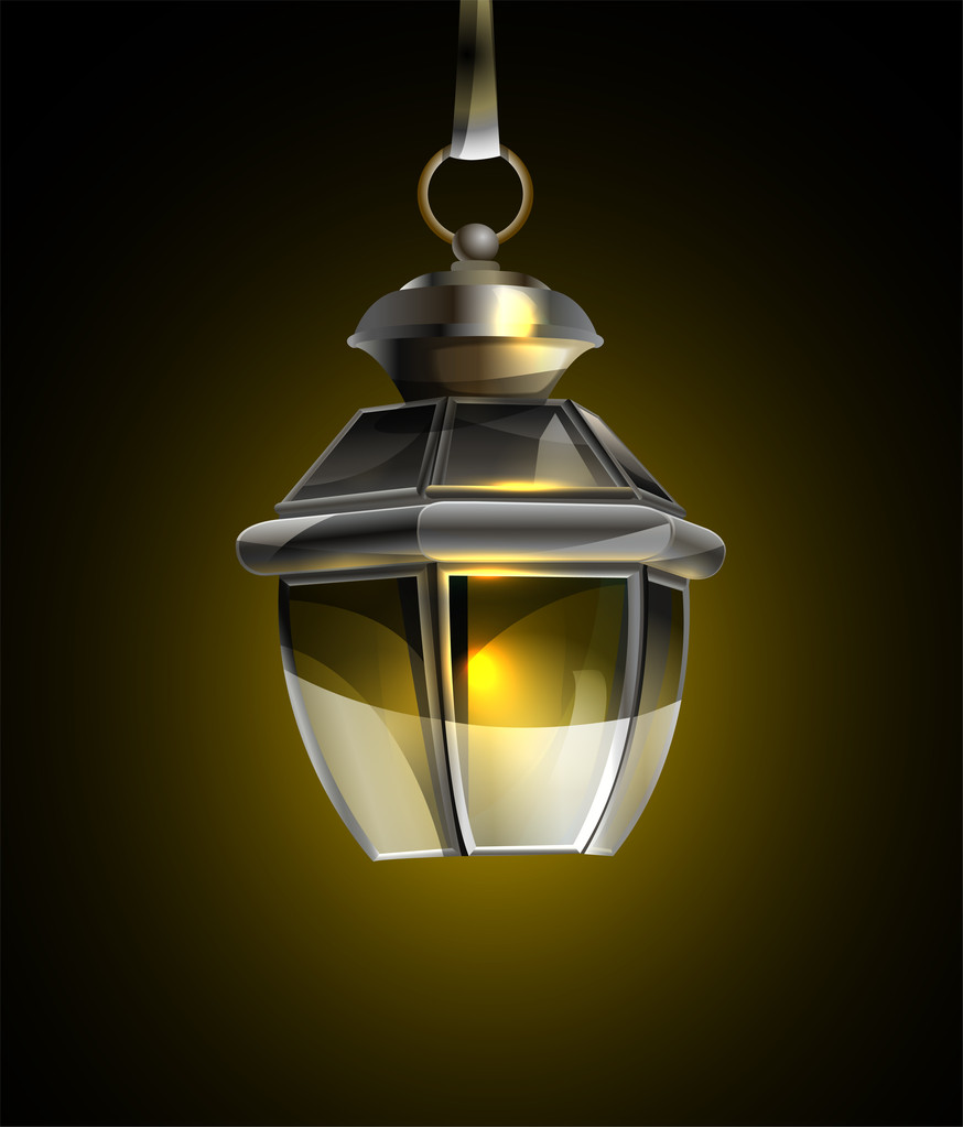 Old lamp on a black background - Vector, Image