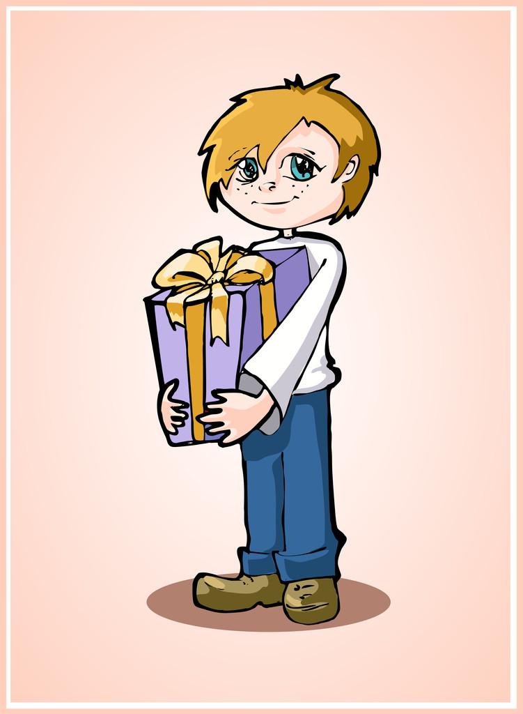 casual νεαρό αγόρι που στέκεται με το κιβώτιο δώρων - Διάνυσμα, εικόνα