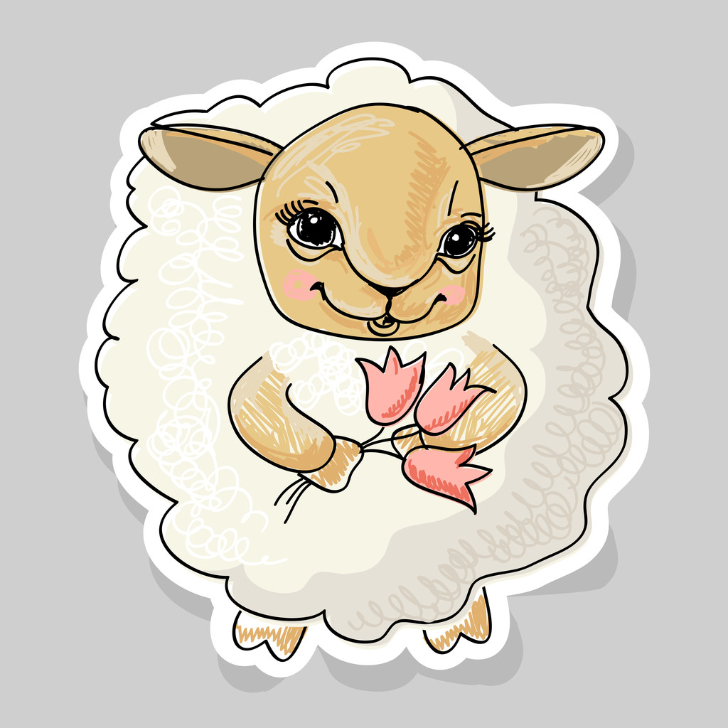Sheep and a flower - Vector, Image
