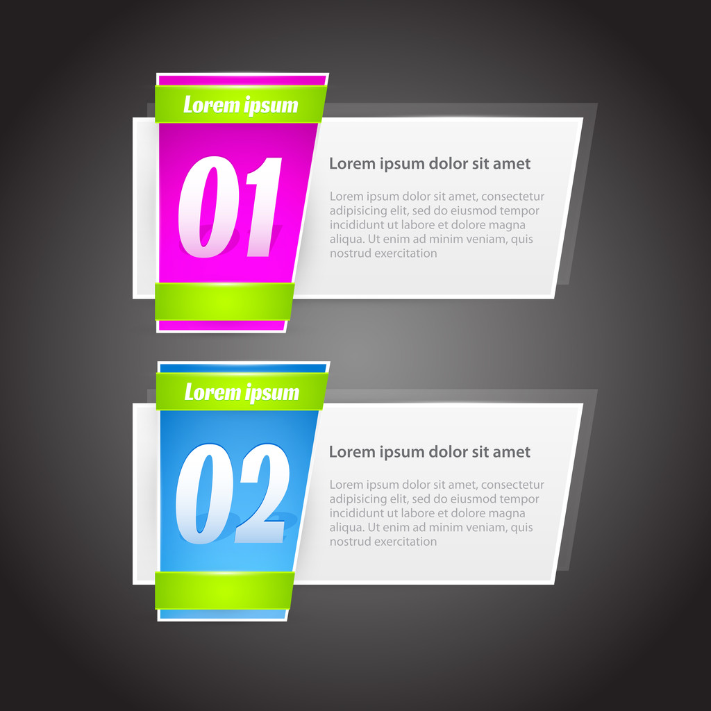 Vector One Two steps banners with glossy colorful tags - Vector, Image