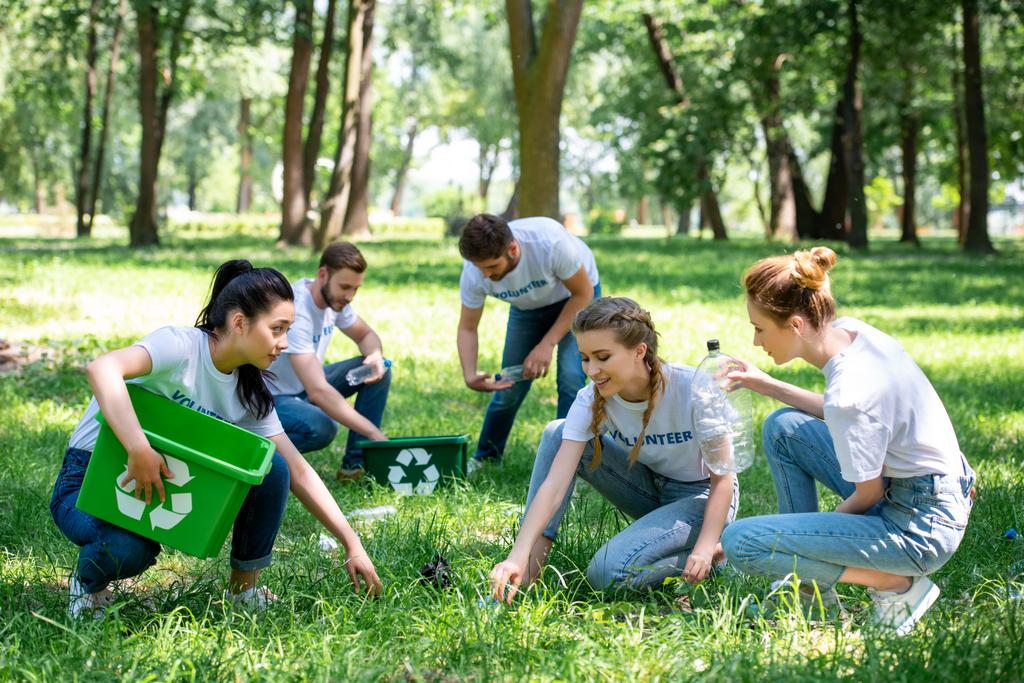 Mladí dobrovolníci společně čištění zelený park - Fotografie, Obrázek