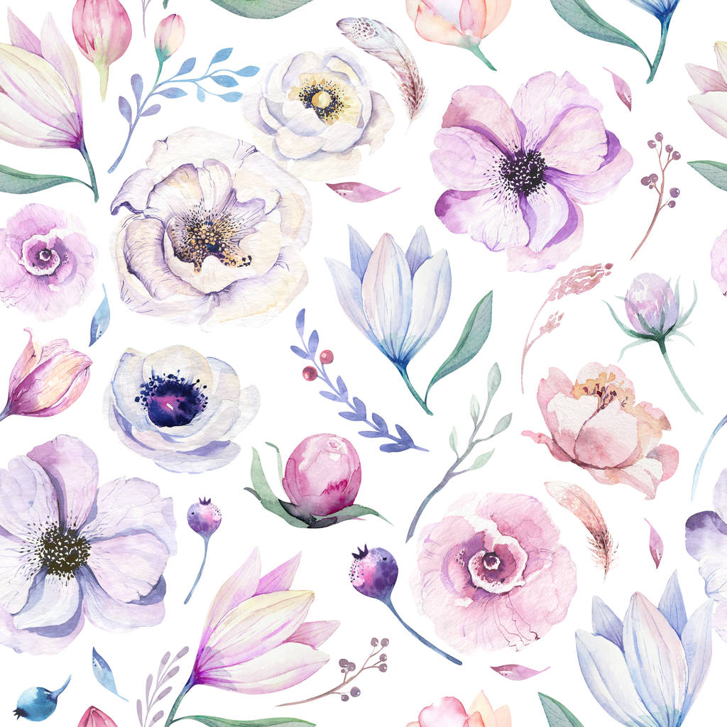 Varrat nélküli tavaszi lilic akvarell virágmintás fehér alapon. Rózsaszín és Rózsa virágok, weddind romantikus illusztráció. - Fotó, kép