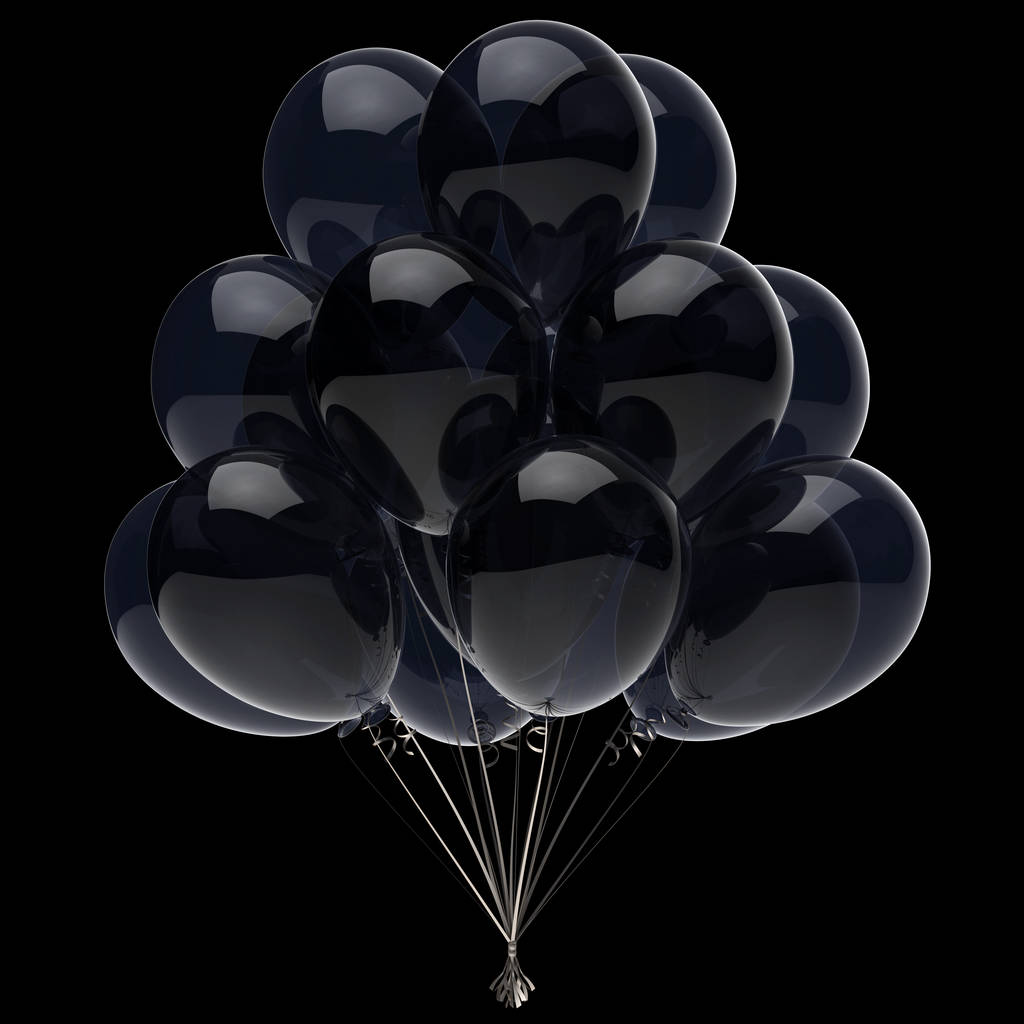 Des ballons d'hélium noirs isolés sur fond noir. Illustration 3D
 - Photo, image
