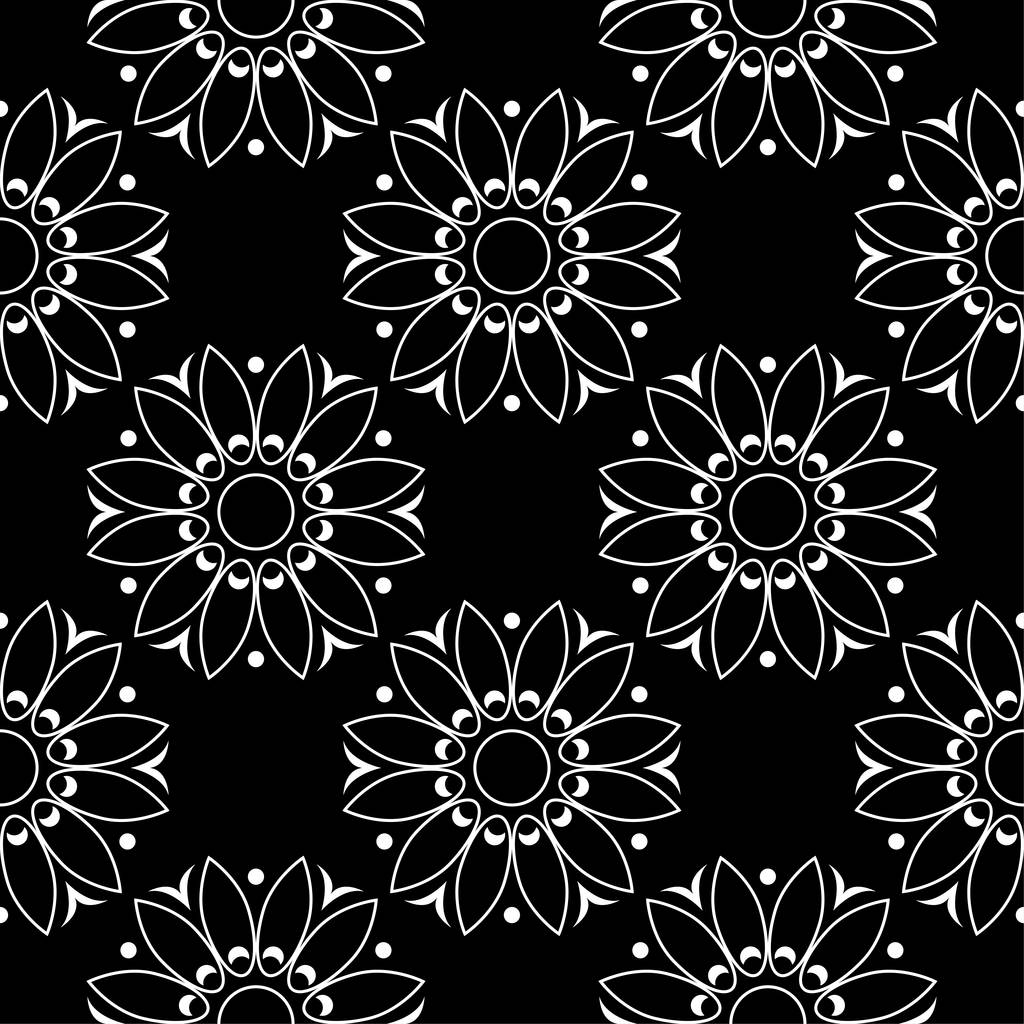 Biały, kwiatowy wzór na czarnym tle. Jednolity wzór włókienniczych i Tapety - Wektor, obraz