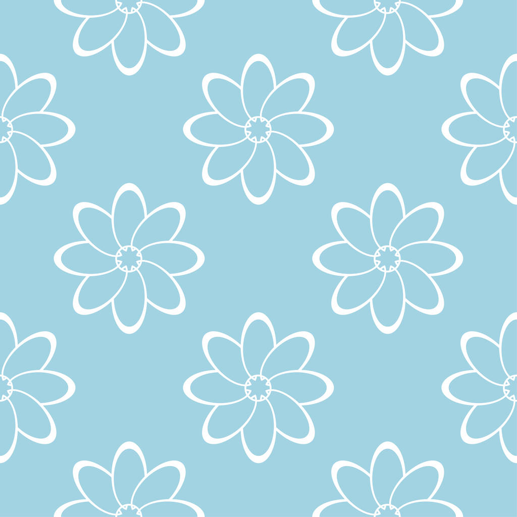 Mavi zemin üzerine beyaz çiçek süsleme. Tekstil ve duvar kağıtları için seamless modeli - Vektör, Görsel