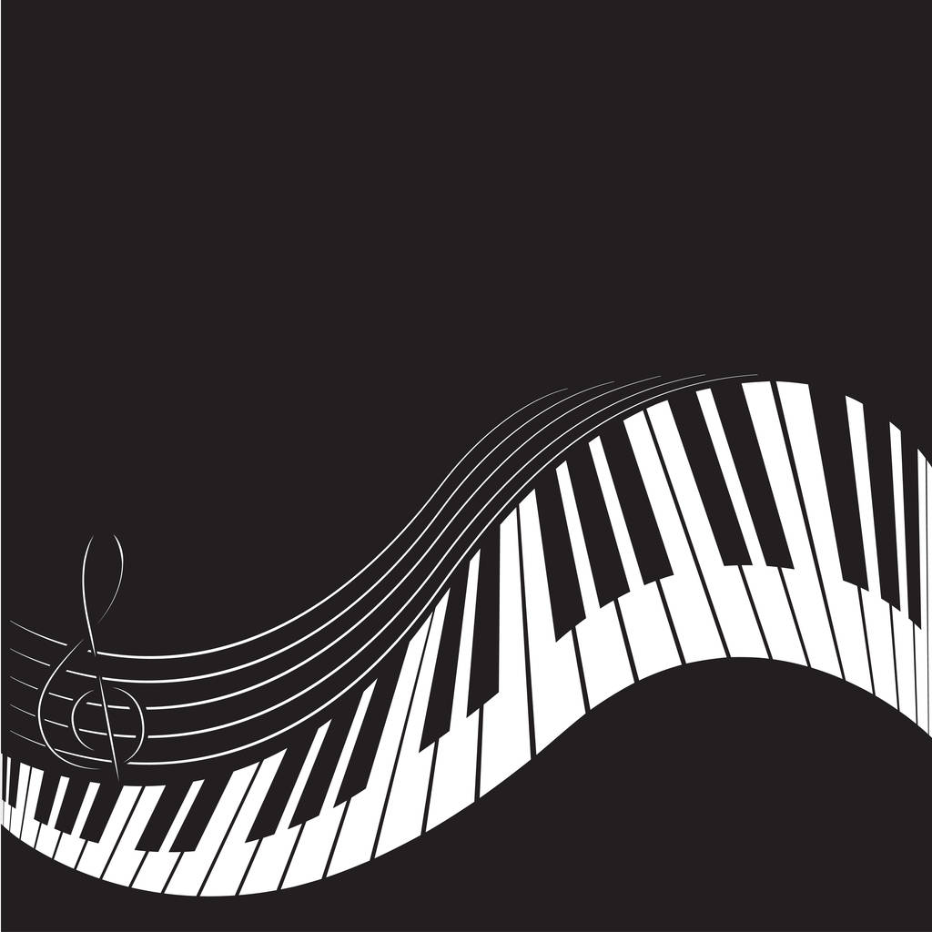 Stylized piano keys and stave. Music  background, template, poster. Black and white colors. - Vector, Image