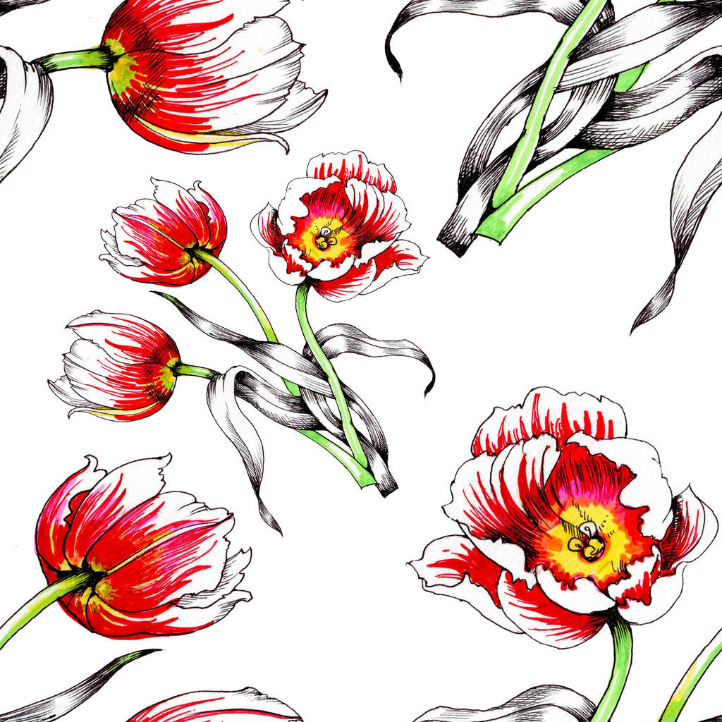  безшовний візерунок з красивими різнокольоровими тюльпанами
 - Фото, зображення