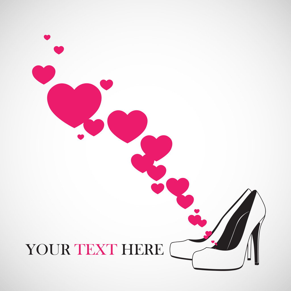 Vector illustration of a high-heeled shoes and hearts. - Vector, Image