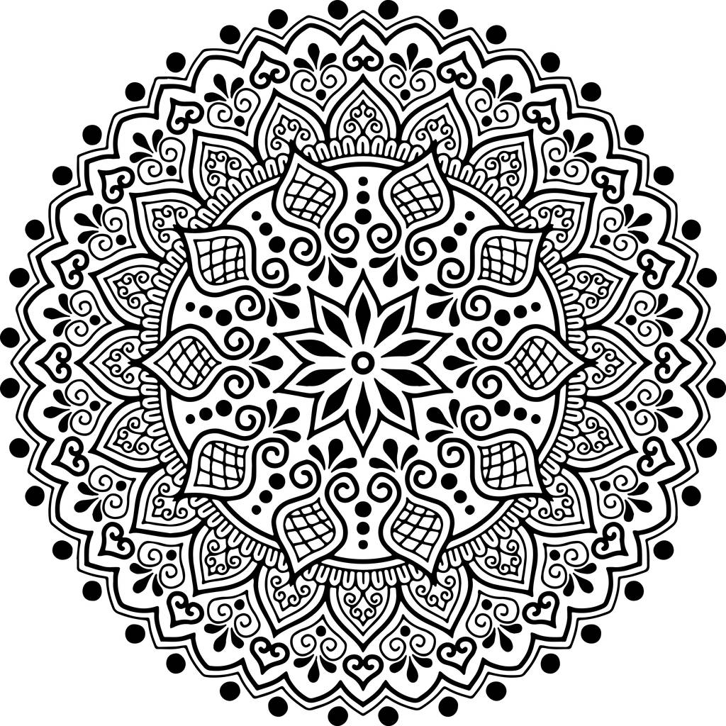 Mandala patroon zwart en wit goed humeur - Vector, afbeelding