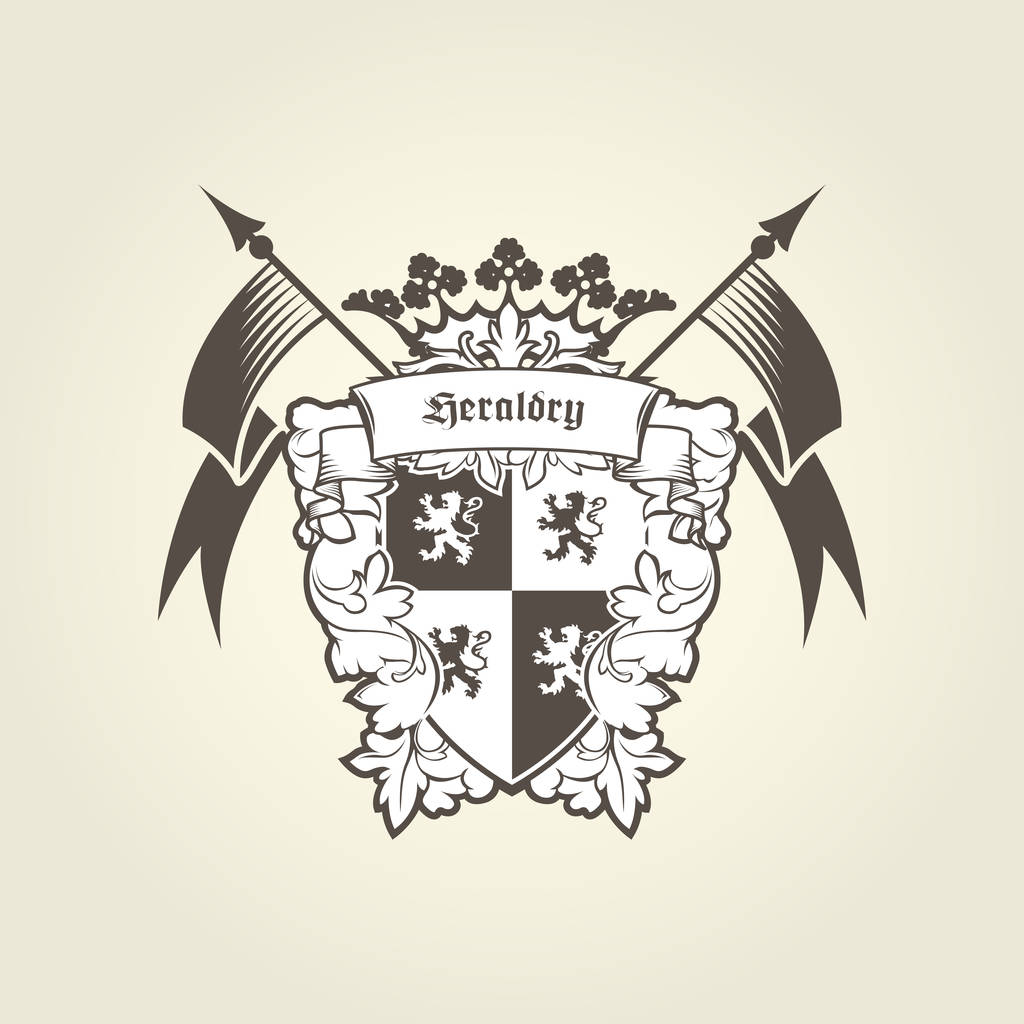 Königliches Wappen - heraldisches Wappen, Emblem mit Schildlöwen - Vektor, Bild