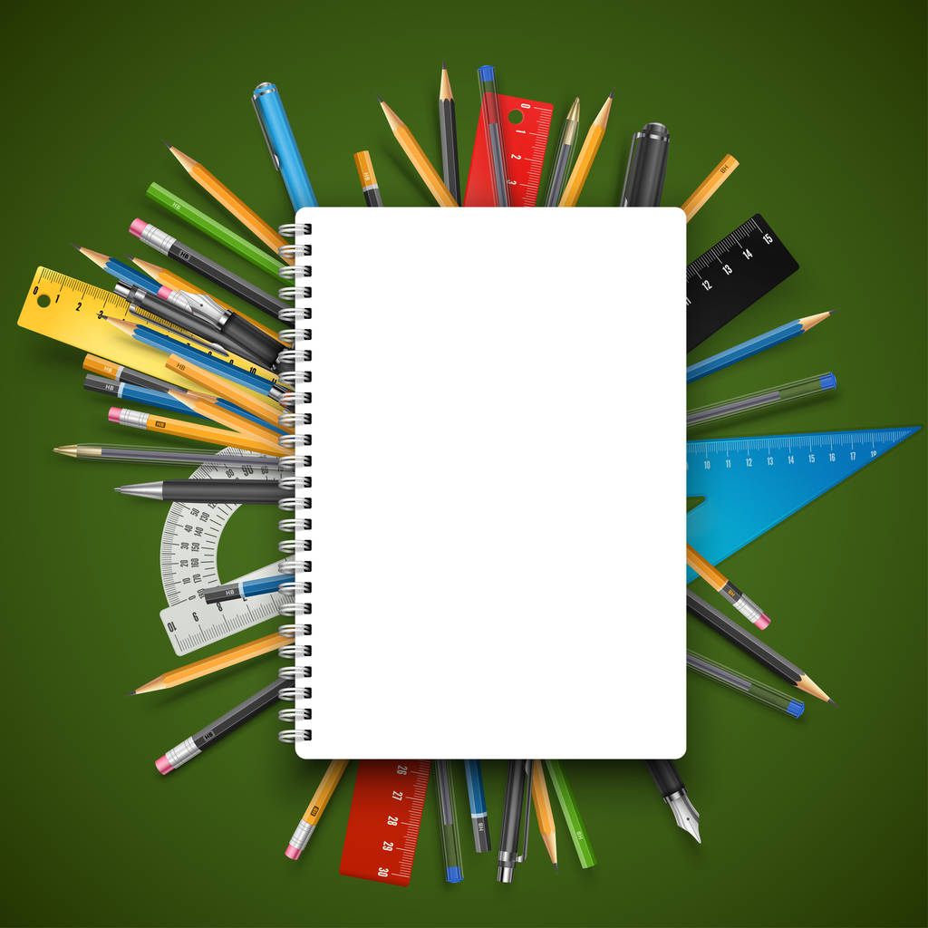 Notepad and pens - Vector, Image