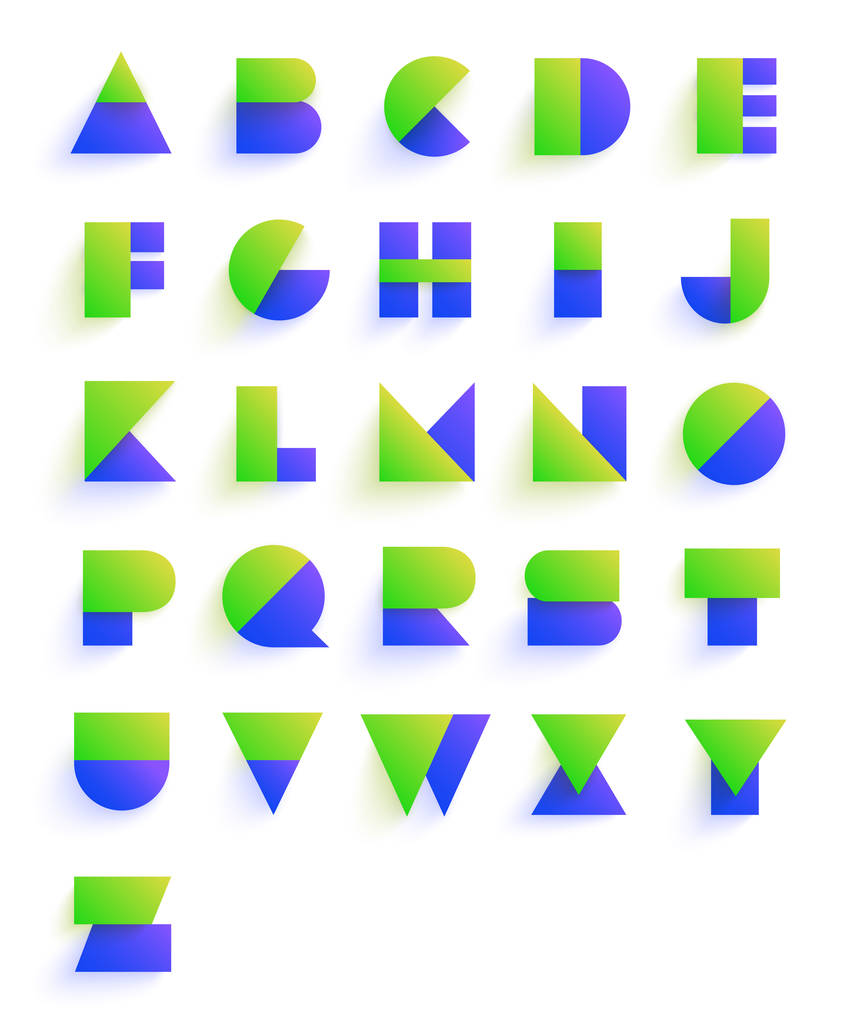 Σχεδίαση πολύχρωμο γεωμετρικό γραμματοσειρά. Αφηρημένη σύγχρονη γράμματα. Διάνυσμα σύνολο αλφάβητο. - Διάνυσμα, εικόνα
