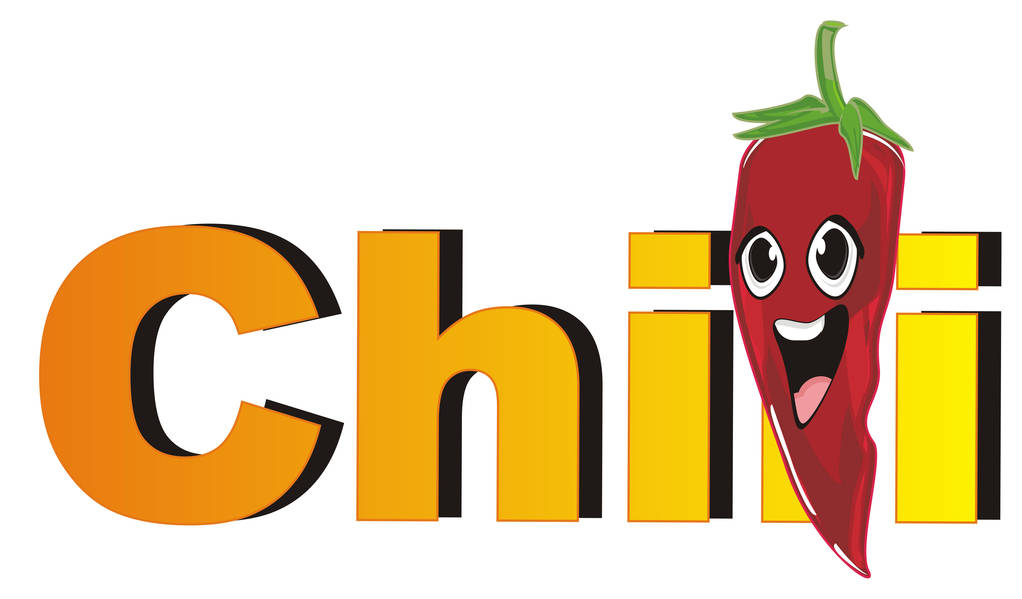 szczęśliwy papryka chili i oramge słowo - Zdjęcie, obraz