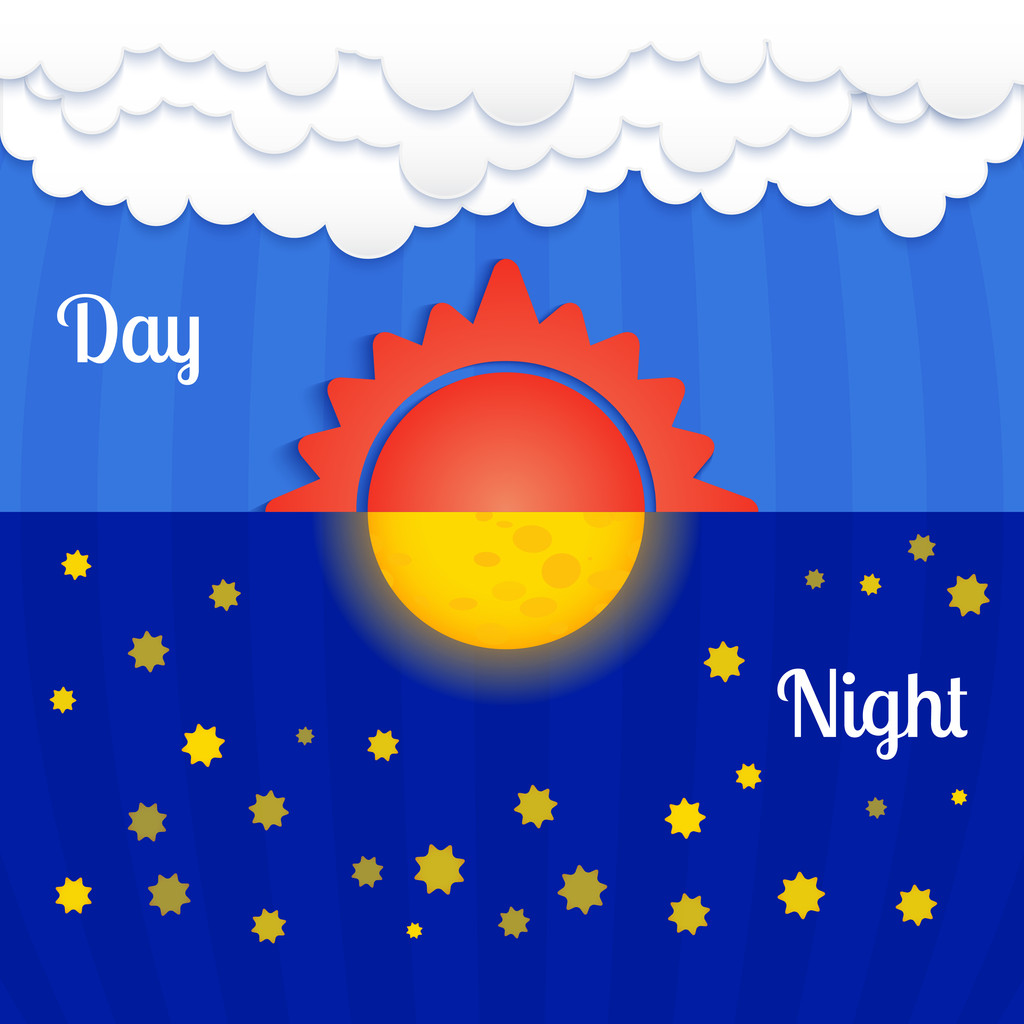 Set of sun and moon, day and night - Vector, Image