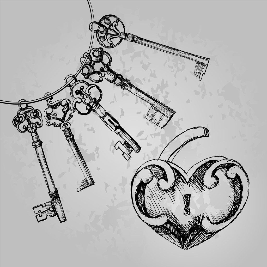 decoratieve hartvormige lock met de toetsen. - Vector, afbeelding
