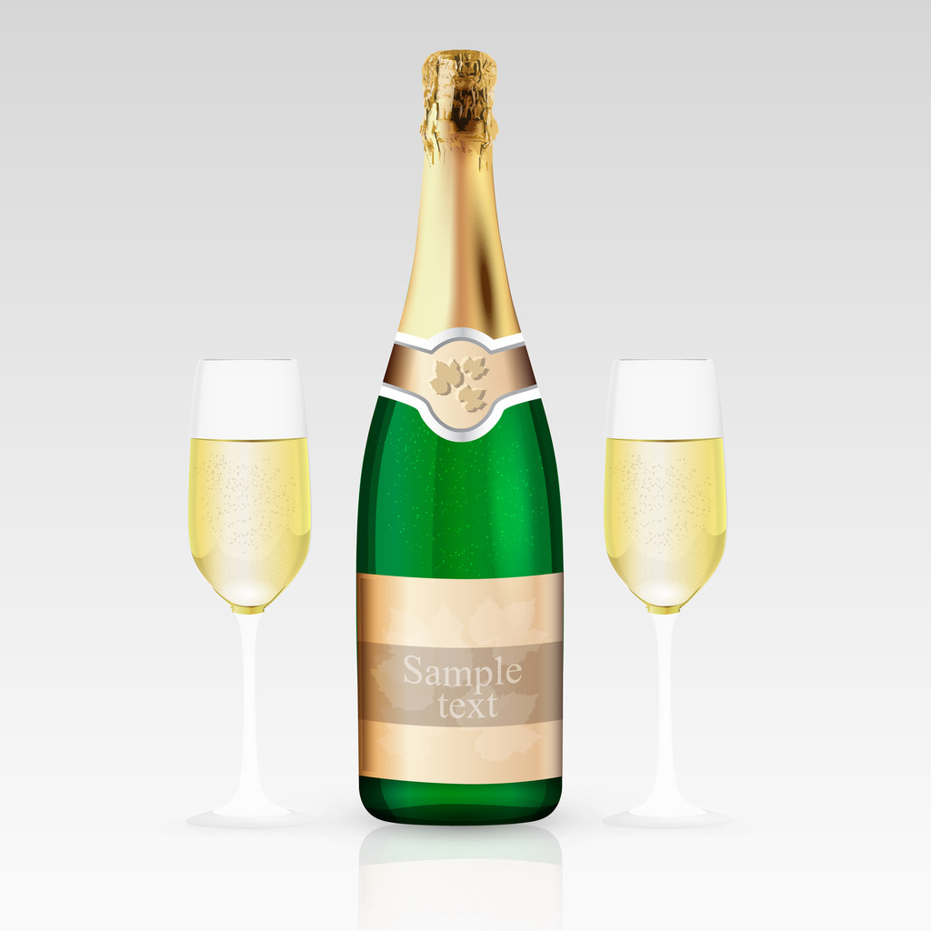 Glass and bottle of champagne. Vector illustration. - Vector, Image