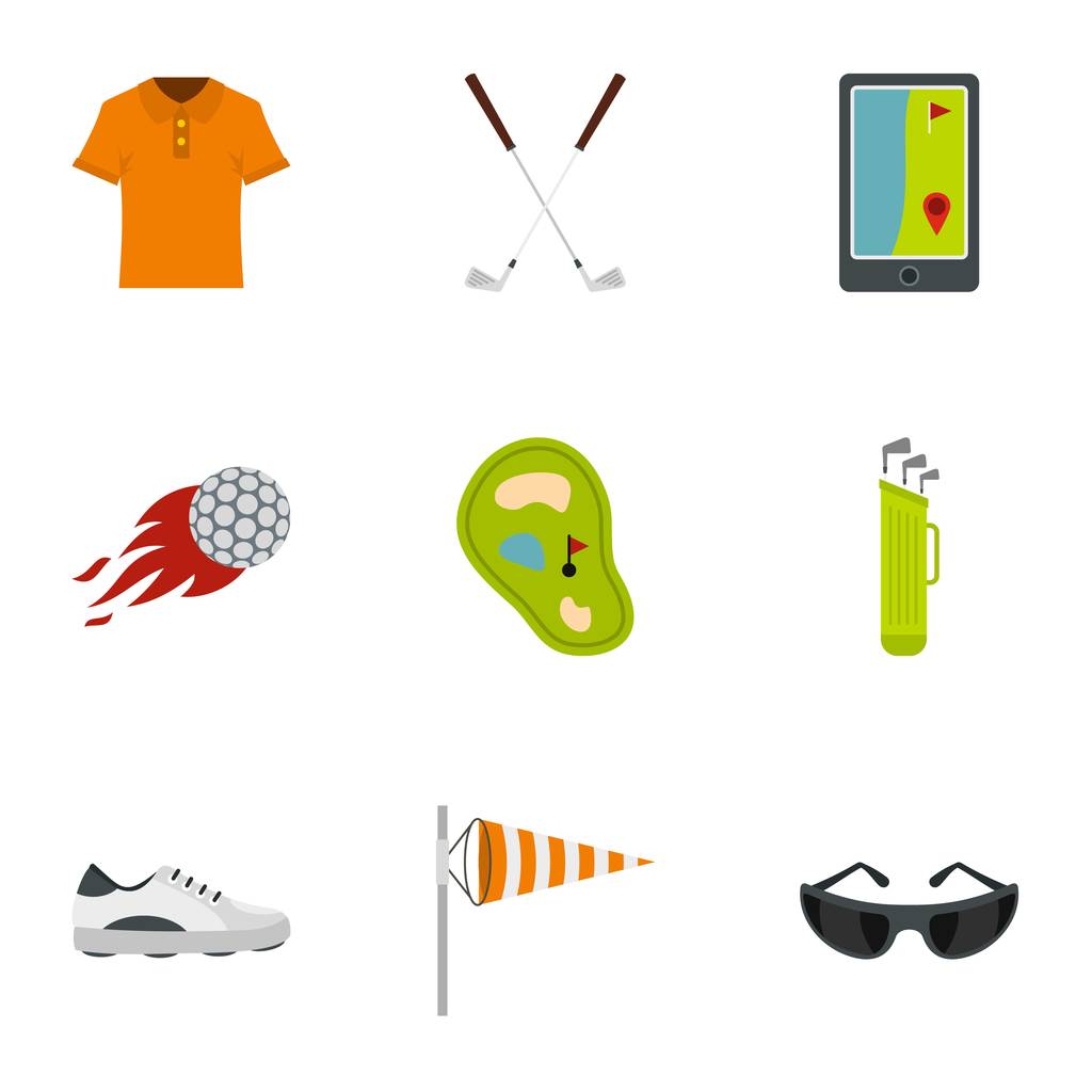 Комплект иконок для гольфа, плоский стиль
 - Вектор,изображение