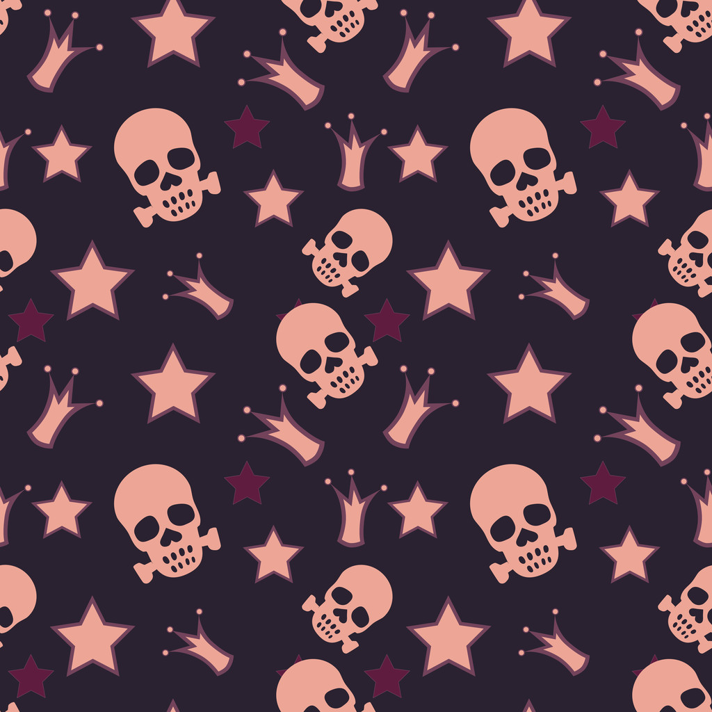 Seamless background with skulls, crowns and stars - Vector, Image