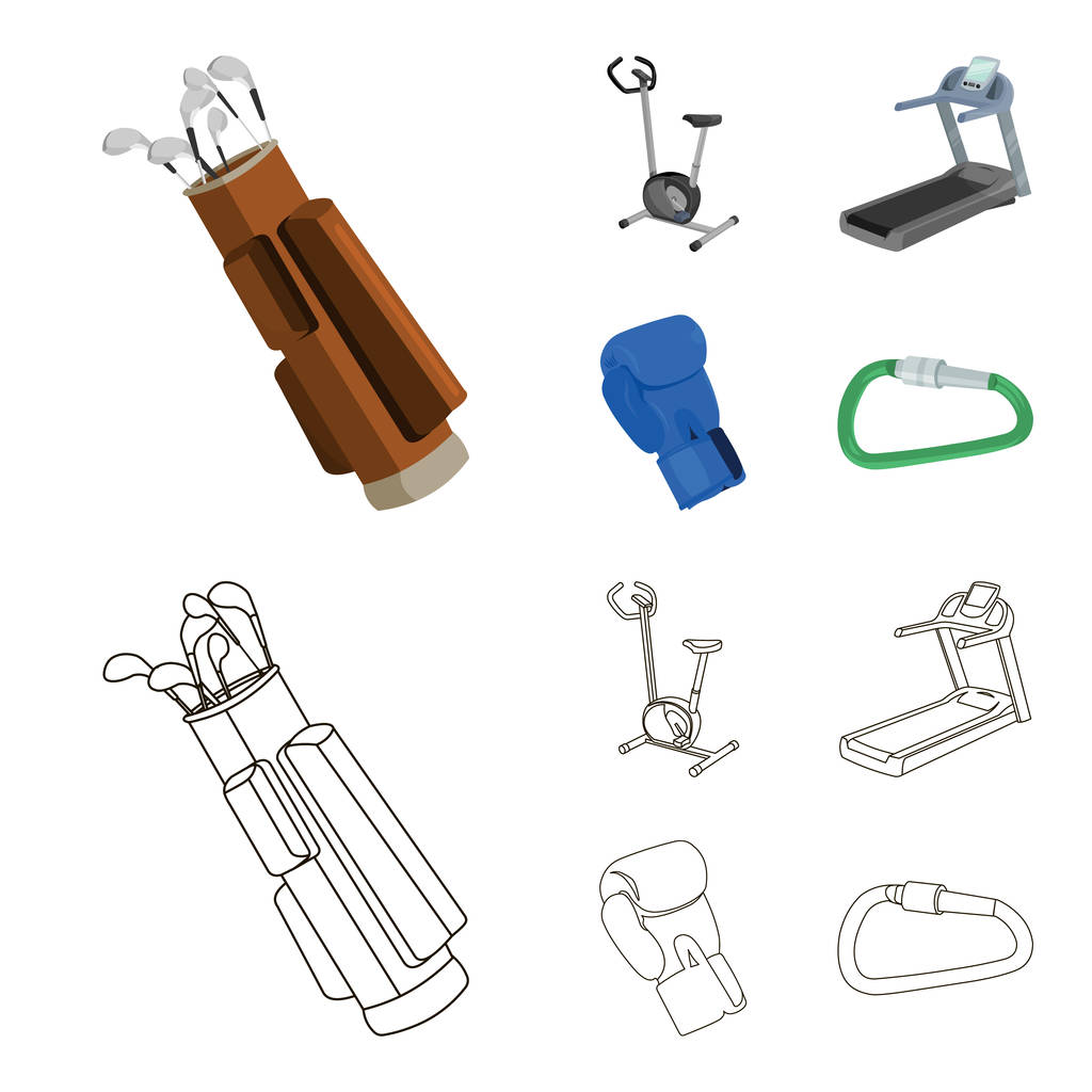 Exercise bike, treadmill, glove boxer, lock. Sport set collection icons in cartoon,outline ,flat style vector symbol stock illustration web. - Vector, Image