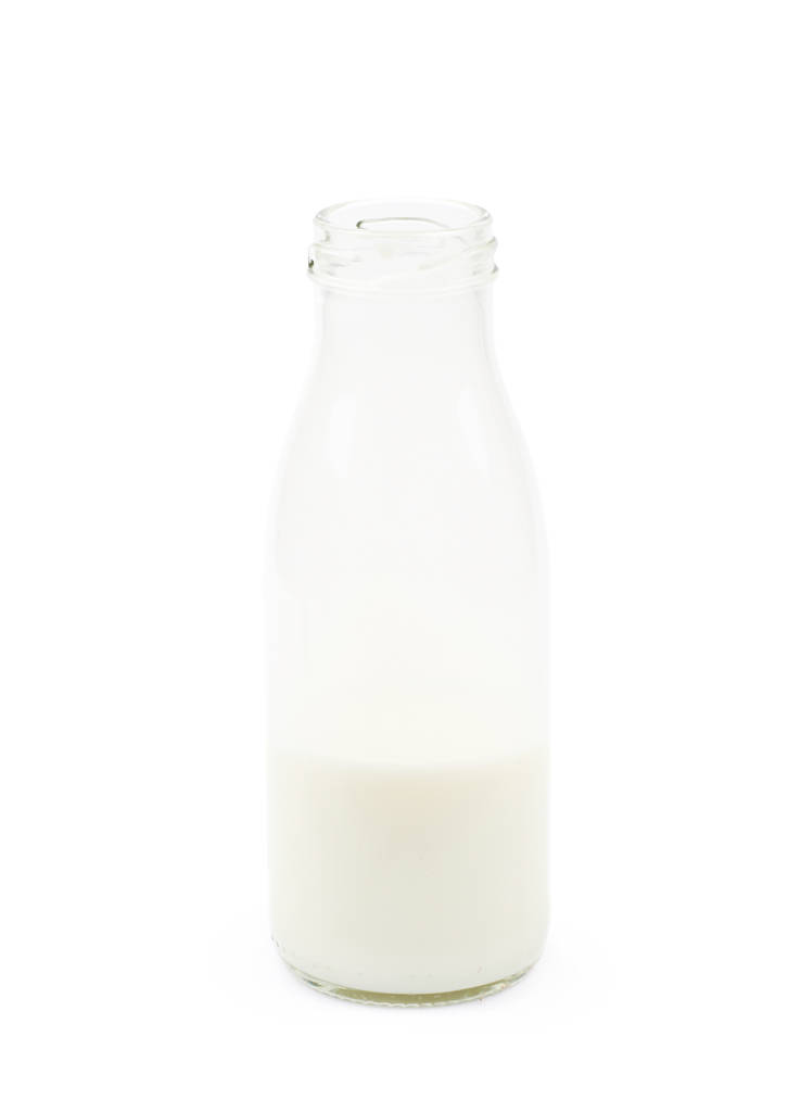 glazen fles van melk geïsoleerd - Foto, afbeelding