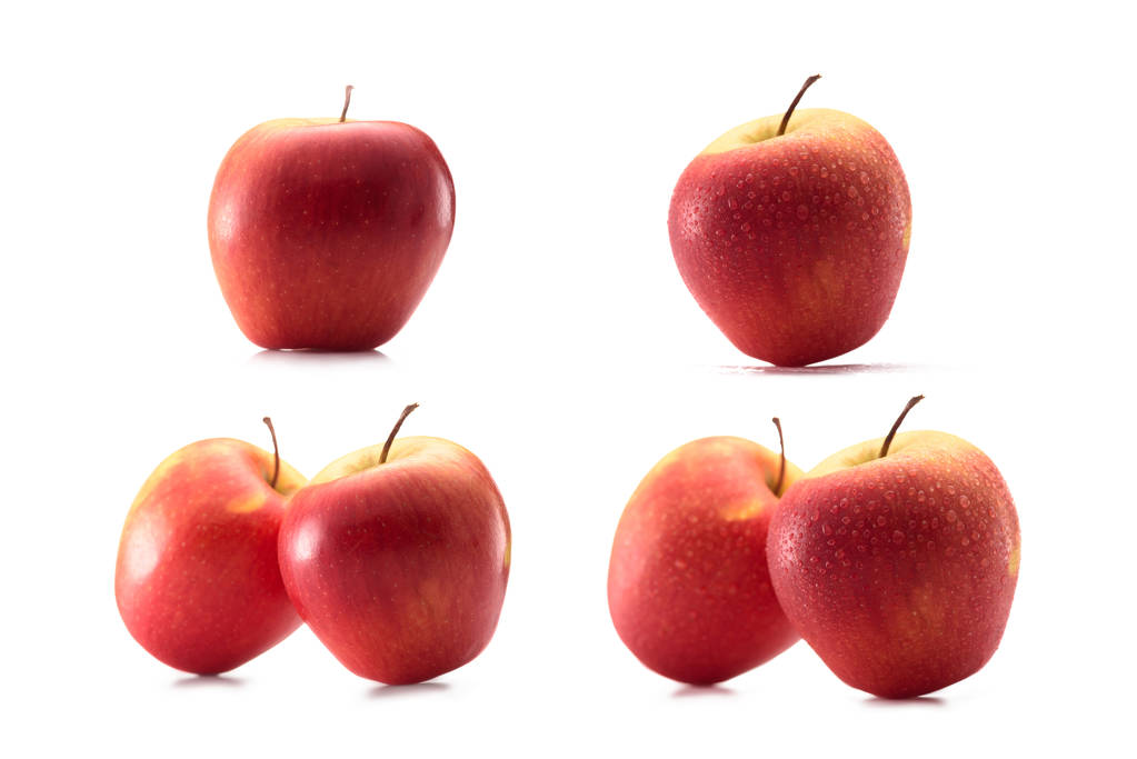 vista de perto de maçãs salubres dispostas isoladas em branco
 - Foto, Imagem