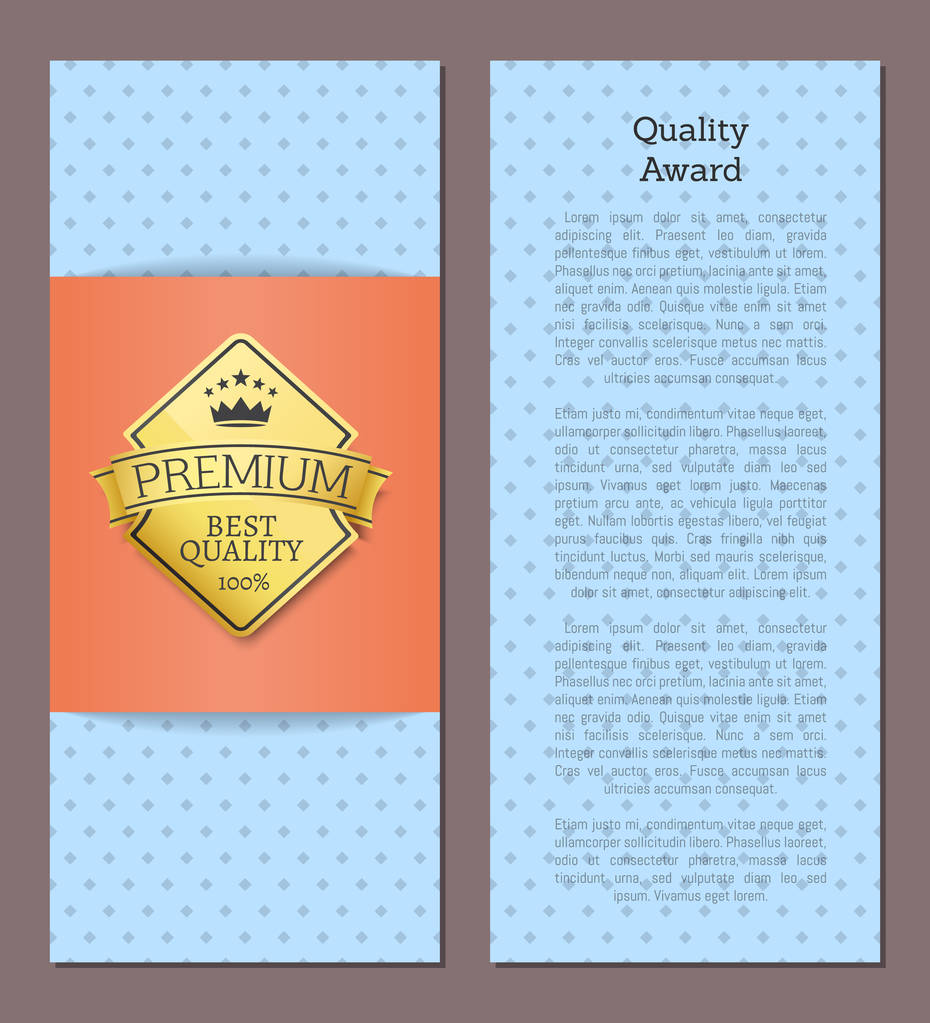 Premio di qualità premium migliore qualità 100 etichetta dorata con corona, design certificato di copertura con posto per il testo, vettore poster di alto livello su blu
 - Vettoriali, immagini