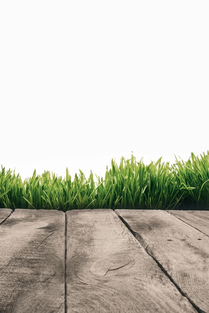 повний каркас дерев'яних дощок і зеленої трави ізольовано на білому
 - Фото, зображення