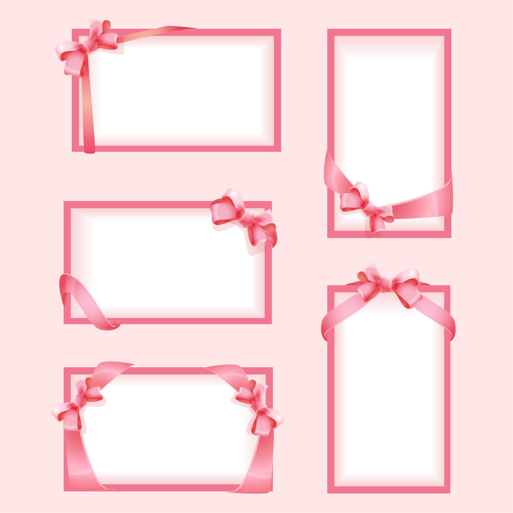 Векторный набор розовых цветов с бантом
 - Вектор,изображение