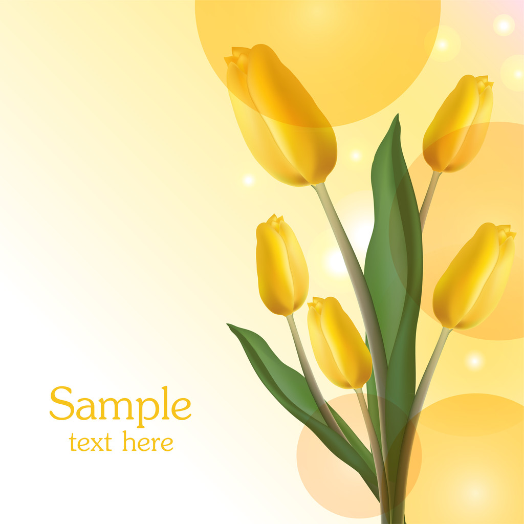 黄色のチューリップの花束のカード - ベクター画像