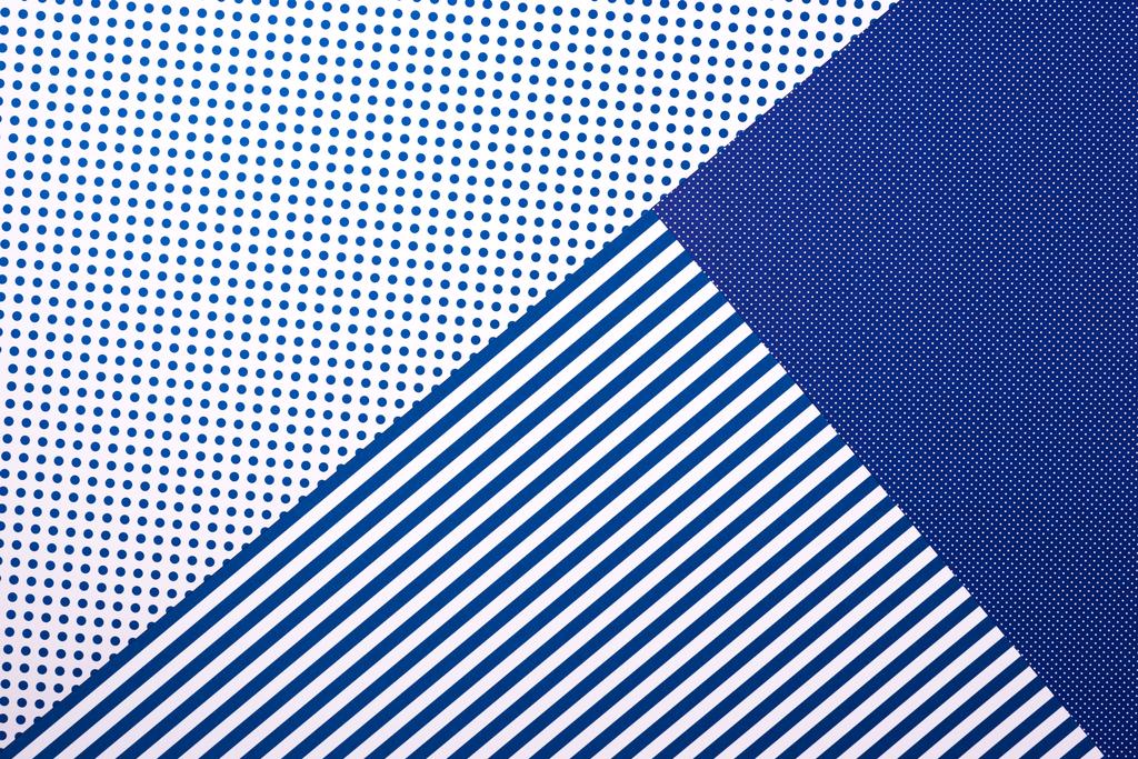 top view of artistic blue composition with stripes and dots for background - Photo, Image