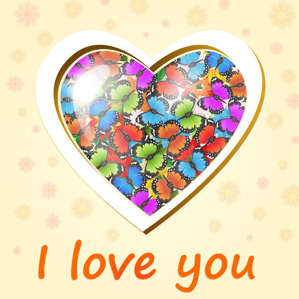 Vector heart full of colored butterflies - Vector, Image