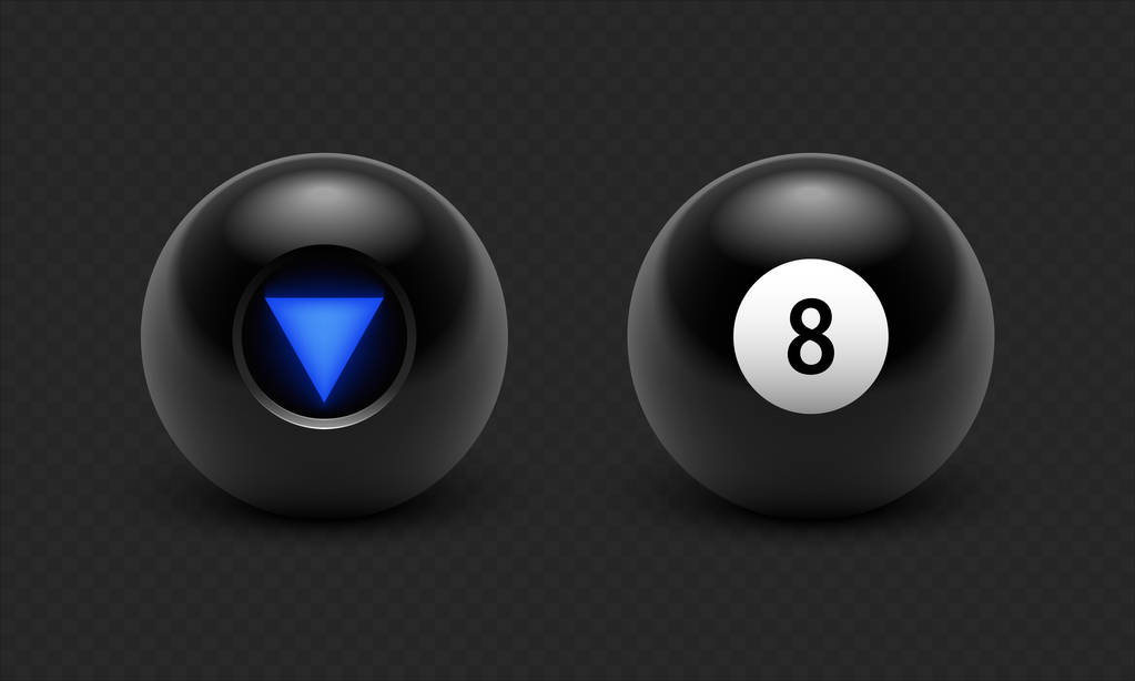 ベクトル図マジック 8 ボールを設定します。8 種類。透明な黒の市松模様の背景の上に分離。Eps 10 - ベクター画像