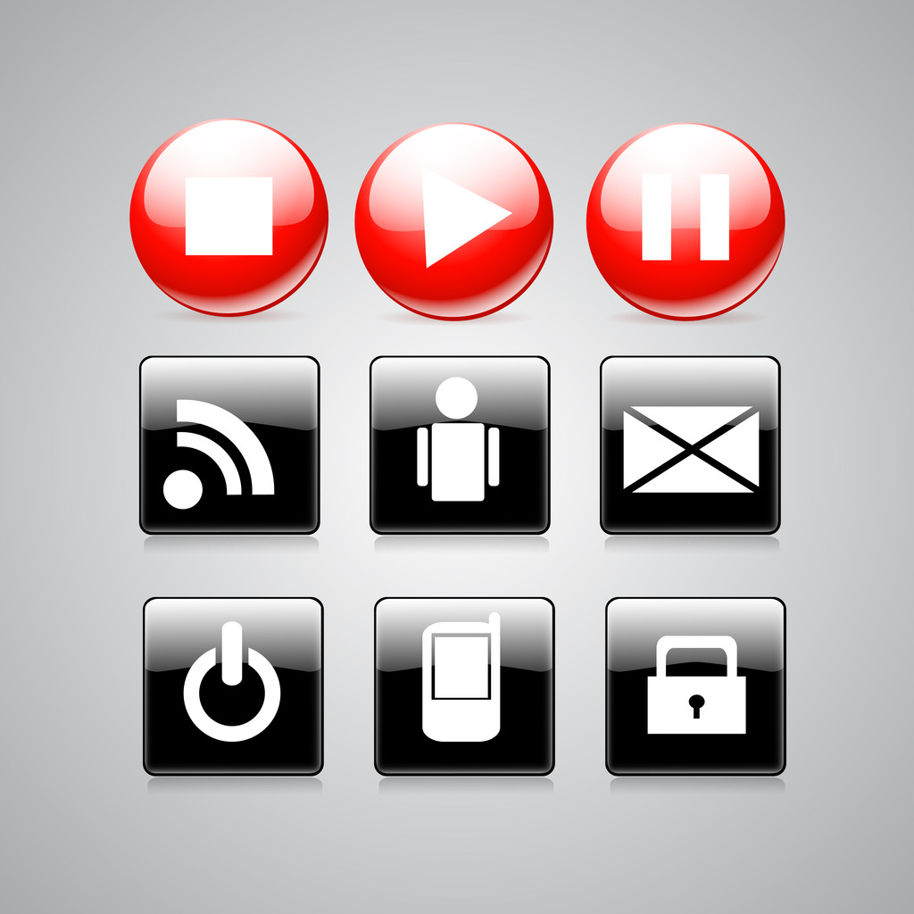 Glossy media buttons. Vector - Vector, Image